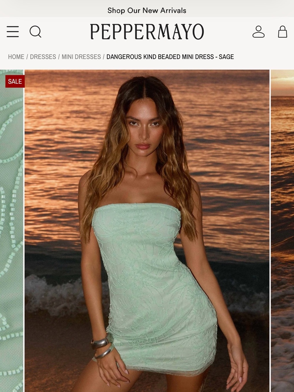 Peppermayo Mint Beaded Floral Mesh Tube Top - Picture 2 of 3